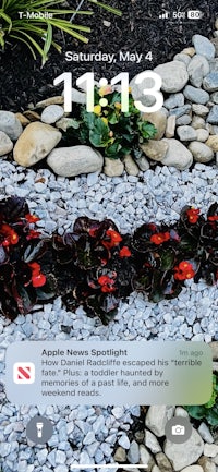 a phone screen showing a garden with rocks and plants